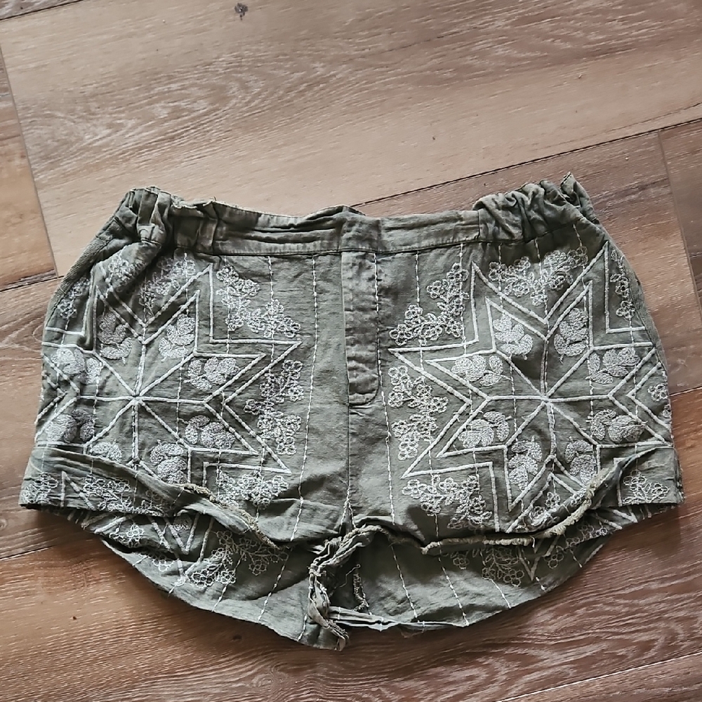 Free People Embroidered Olive Green Women's Shorts